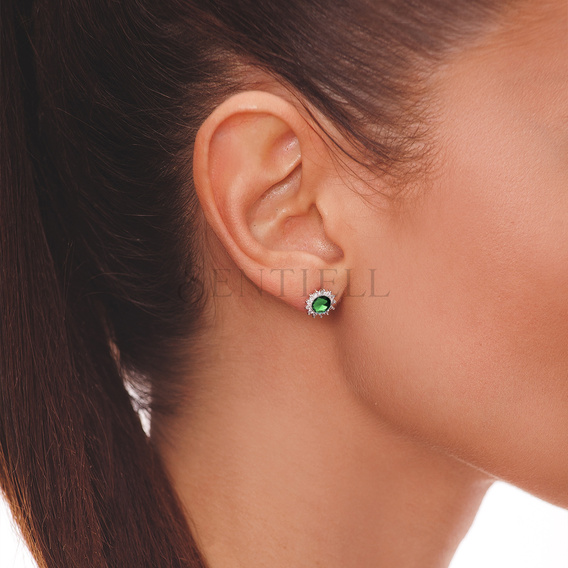 Silver (925) Earrings emerald colored zirconia