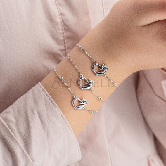 Pulsera de plata de ley 925 - unicornio con circonitas de varios colores y ojo de zafiro