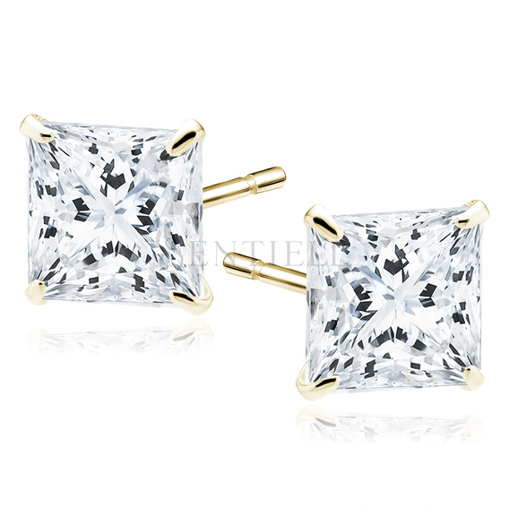 Silver (925) gold-plated earrings white zirconia 6 x 6mm square