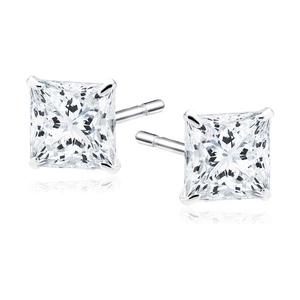 Silver (925) earrings white zirconia 5 x 5mm square