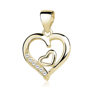 Silver (925) gold-plated pendant white zirconia - double heart