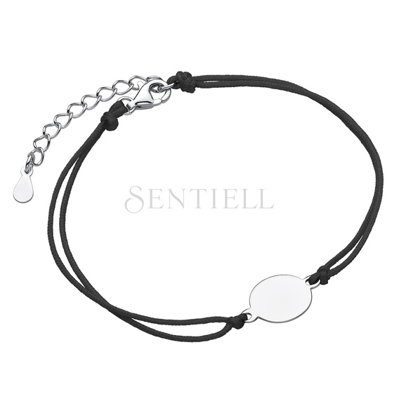 Silver (925) bracelet with black cord - circle