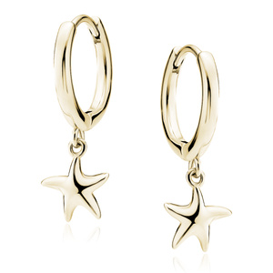 Silver (925) gold-plated earrings hoop with starfishes