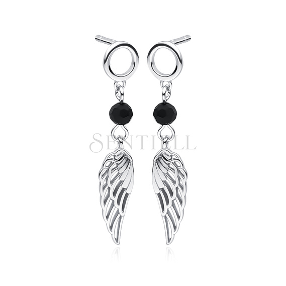 Silver (925) wings earrings with black zirconia / spinel