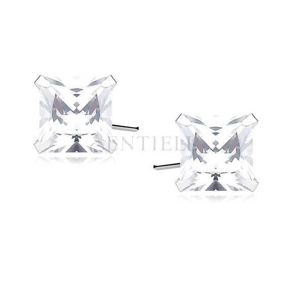 Silver (925) earrings white zirconia 5 x 5mm square