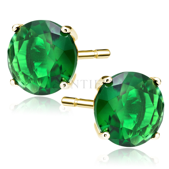 Silver (925) gold-plated earrings round green zirconia diameter 10mm