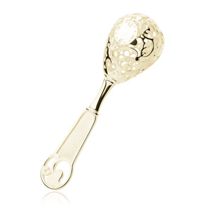 Silver (925) gold-plated children rattle - openwork with hearts & flowers