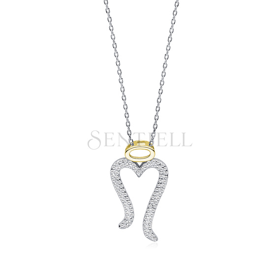 Silver (925) necklace - angel wings with zirconias and gold-plated halo