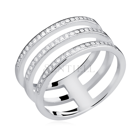 Silver (925) big ring with white zirconia