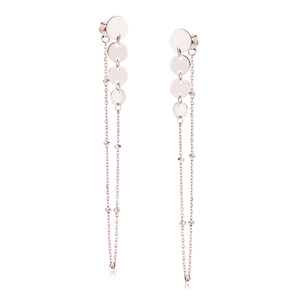 Silver (925) rose gold-plated earrings - circles and chain with balls