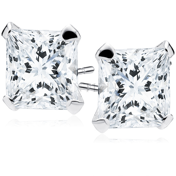 Pendientes de plata de ley 925 rodiados con circonita blanca cuadrada 8 x 8 mm