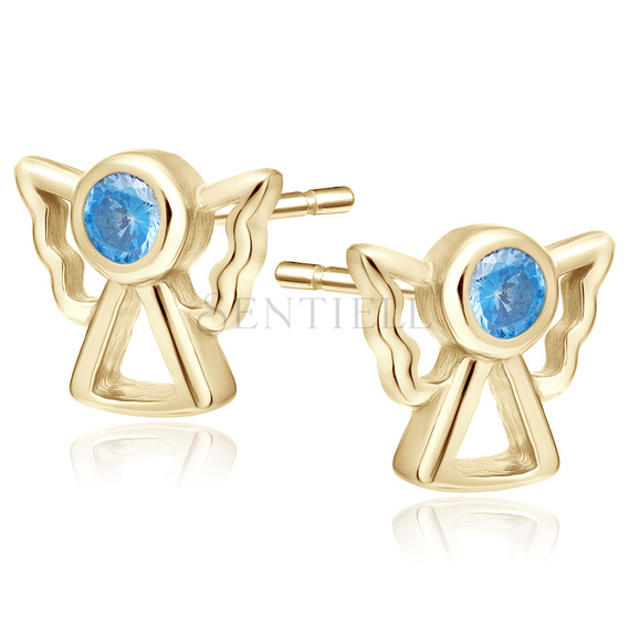 Silver (925) gold -plated earrings angels with aquamarine zirconia