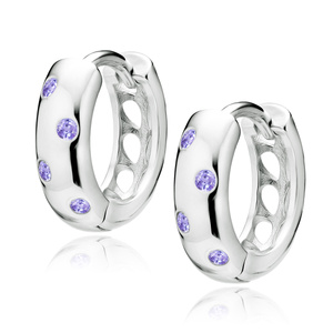 Silver (925) earrings hoop with violet zirconias