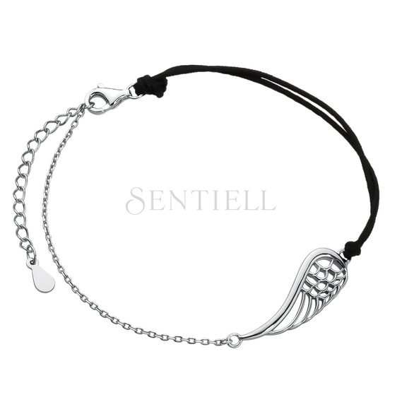 Silver (925) bracelet with black cord - wing