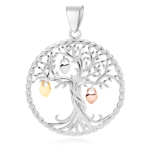 Colgante de plata de ley 925 - árbol de la suerte con corazones