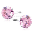 Pendientes de plata de ley 925 redondos con circonita rosa diámetro 8 mm