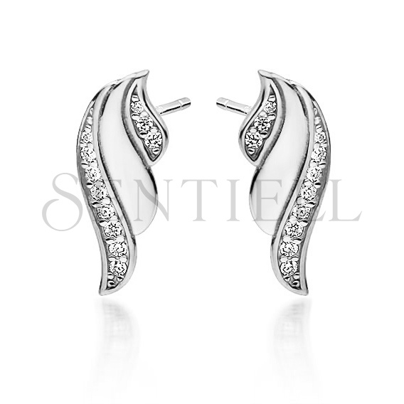 Silver (925) earrings - wings with white zirconias