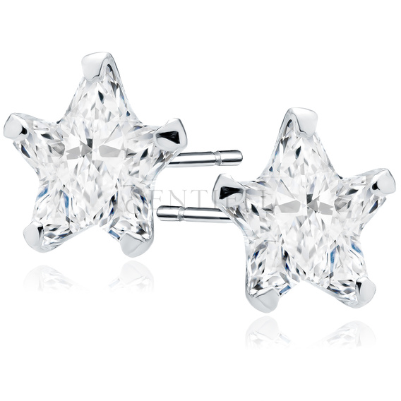 Silver (925) earrings white zirconia 8 x 8mm stars