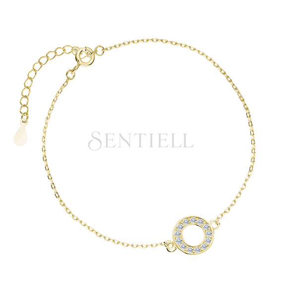 Silver (925) gold-plated bracelet with round pendant and white zirconias