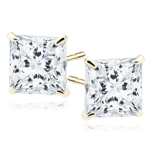 Silver (925) gold-plated earrings white zirconia 7 x 7mm square