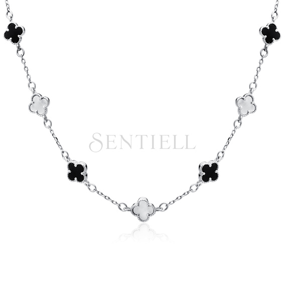 Silver (925) necklace with black onyx and mother of pearl - quatrefoil