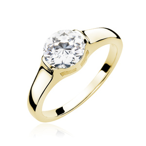 Silver (925) gold-plated ring with round white zirconia