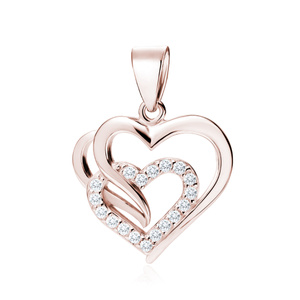 Silver (925) rose gold-plated triple heart pendant with white zirconia