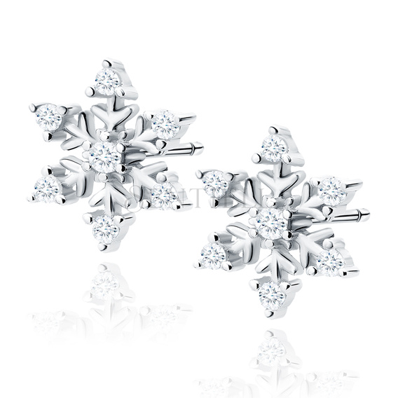 Silver (925) elegant earrings - snowflakes with zirconias