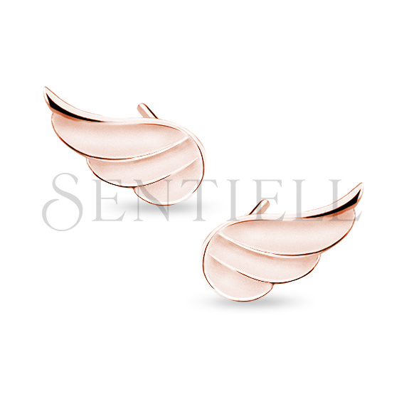 Silver (925) earrings - rose gold-plated wings