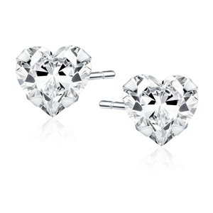 Silver (925) rhodium-plated earrings white zirconia 5 x 5mm hearts