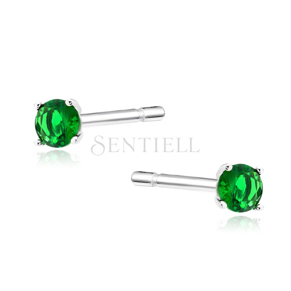 Silver (925) earrings green zirconia 3mm round