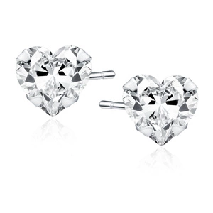 Silver (925) rhodium-plated earrings white zirconia 5 x 5mm hearts