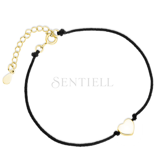 Silver (925) gold-plated bracelet with black cord - heart