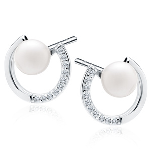 Silver (925) pearl earrings with pearl and white zirconias