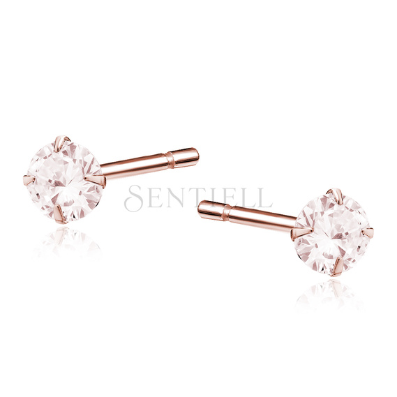 Silver (925) rose gold-plated earrings round zirconia diameter 4mm