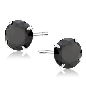 Silver (925) earrings round black zirconia diameter 8mm