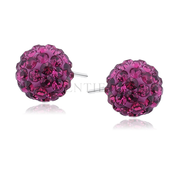 Silver (925) Earrings disco ball 10mm fuchsia