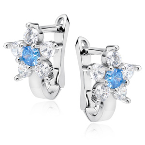 Silver (925) earrings white and light blue zirconia flower