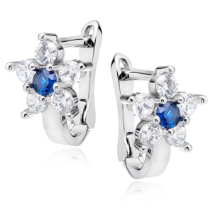 Silver (925) earrings white and blue zirconia flower
