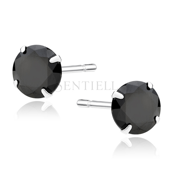 Silver (925) earrings round black zirconia diameter 7mm