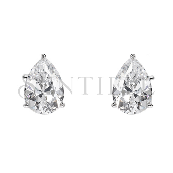 Silver (925) earrings tear-shaped white zirconia 7mm x 9mm