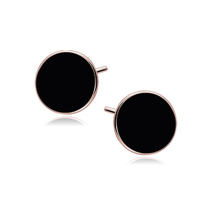 Silver (925) black enameled earrings - rose gold-plated circles