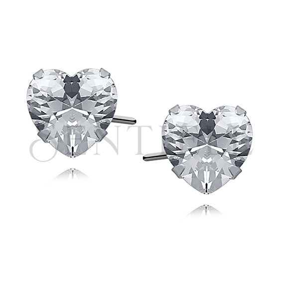 Silver (925) earrings white zirconia 7 x 7mm hearts