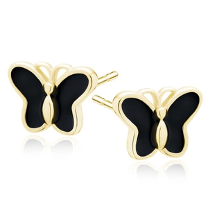 Silver (925) black enameled gold-plated earrings - butterflies