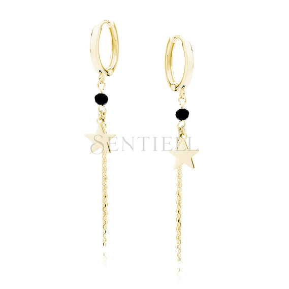 Silver (925) gold-plated earrings - circles with chains, star and black spinel