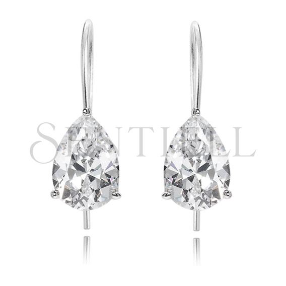 Silver (925) earrings tear-shaped white zirconia 6mm x 8mm