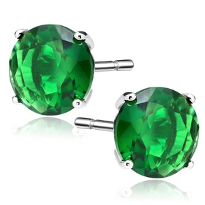 Silver (925) rhodium-plated earrings round green zirconia diameter 10mm