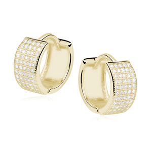 Silver (925) earrings hoop with five rows of zirconia, gold-plated