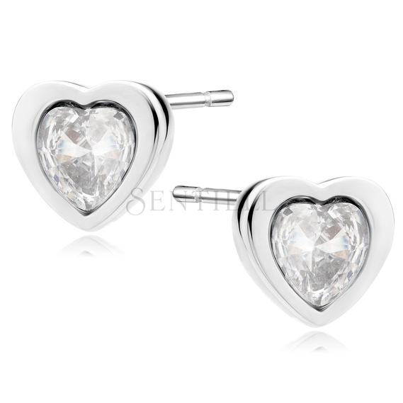 Silver (925) earring hearts with white zirconias