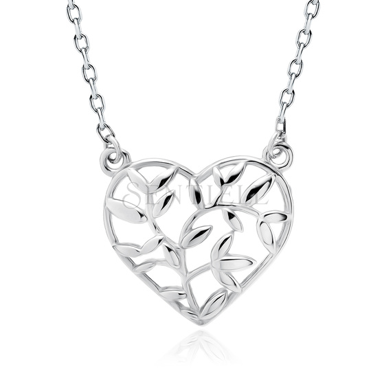 Silver (925) necklace - heart with leafs